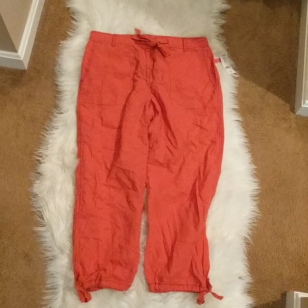 Coral Linen Ankle Pants